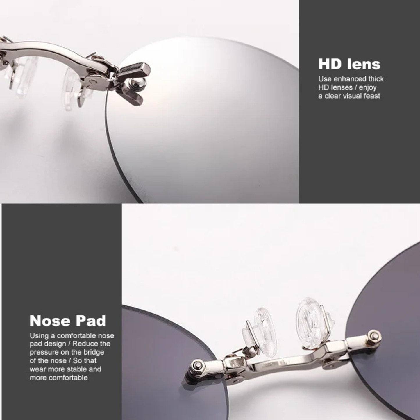 Retro Round Rimless Sunglasses | Armless Nose Clip Design