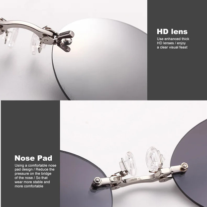 Retro Round Rimless Sunglasses | Armless Nose Clip Design