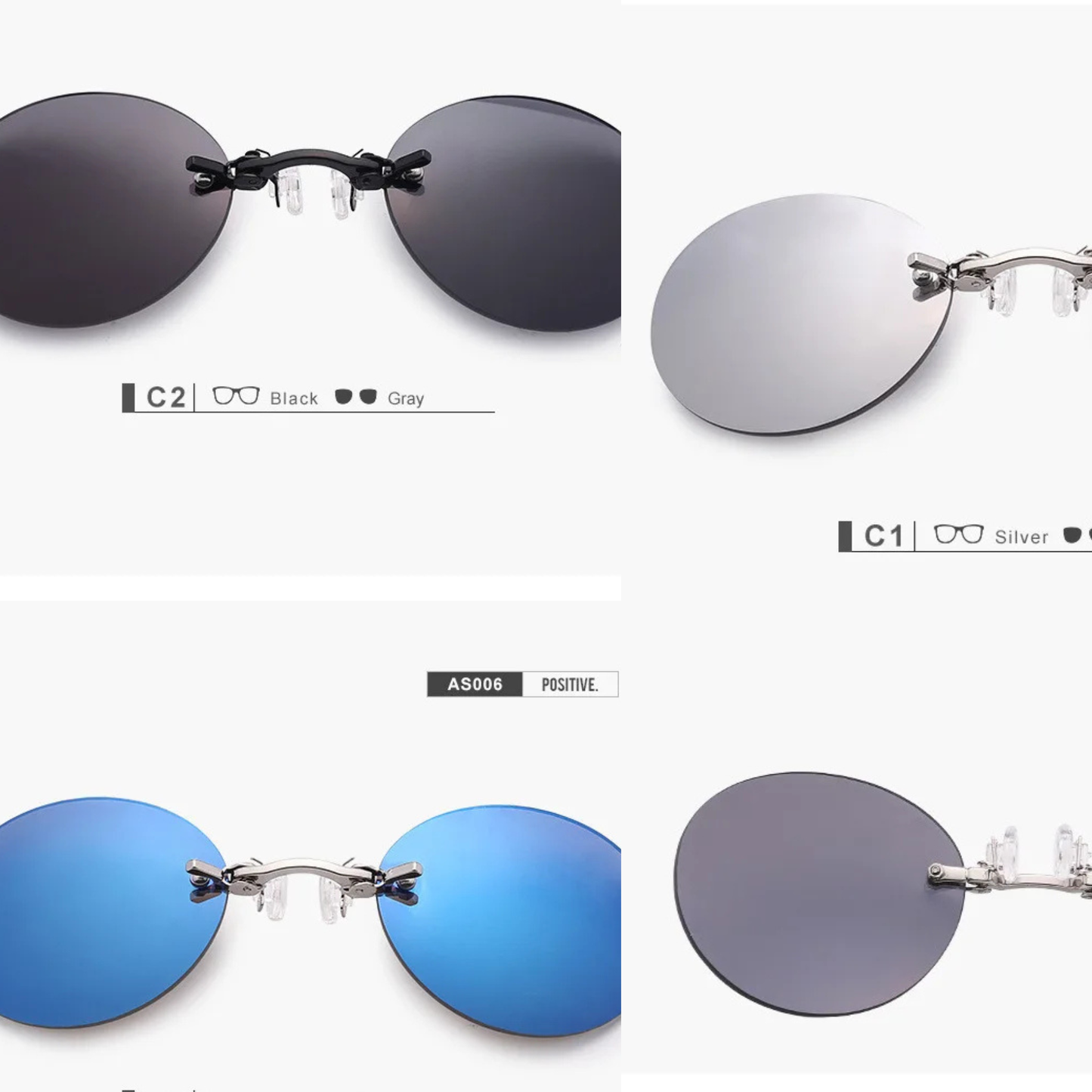 Retro Round Rimless Sunglasses | Armless Nose Clip Design